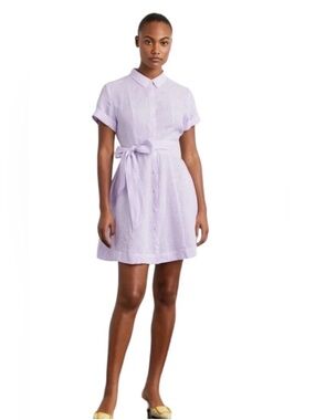 Hill House Home The Laura Dress Lilac Purple Stripe 100% Linen Medium